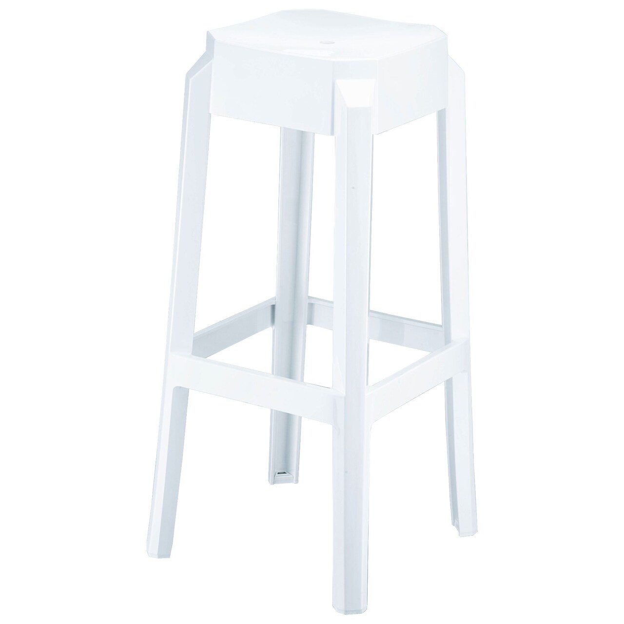 Luxury Commercial Living 29.5&#x22; White Glossy Outdoor Patio Solid Bar Stool